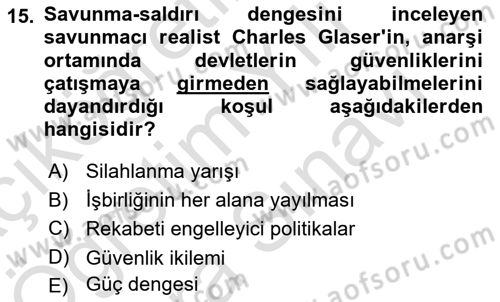 Uluslararası İlişkiler Kuramları 2 Dersi 2021 - 2022 Yılı (Vize) Ara Sınavı 15. Soru