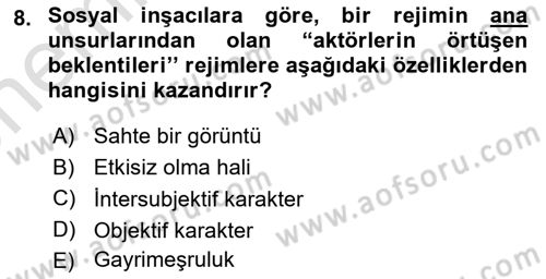Uluslararası İlişkiler Kuramları 2 Dersi 2021 - 2022 Yılı (Vize) Ara Sınav Soruları 8. Soru