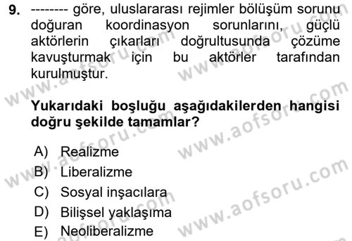 Uluslararası İlişkiler Kuramları 2 Dersi 2021 - 2022 Yılı (Vize) Ara Sınavı 9. Soru