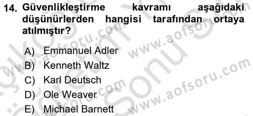 Uluslararası İlişkiler Kuramları 2 Dersi 2021 - 2022 Yılı (Final) Dönem Sonu Sınav Soruları 14. Soru