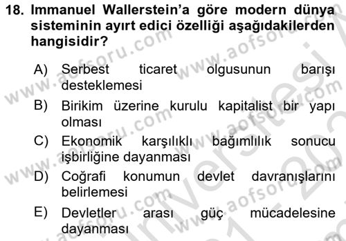 Uluslararası İlişkiler Kuramları 2 Dersi 2021 - 2022 Yılı (Final) Dönem Sonu Sınav Soruları 18. Soru