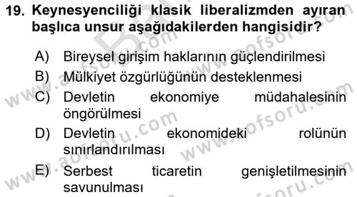 Uluslararası İlişkiler Kuramları 2 Dersi 2021 - 2022 Yılı (Final) Dönem Sonu Sınav Soruları 19. Soru