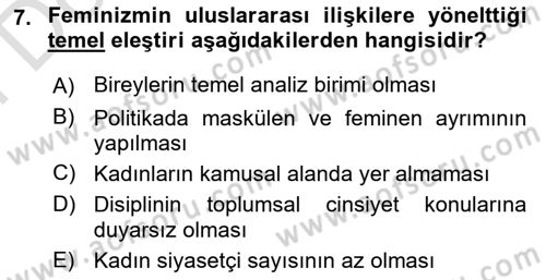 Uluslararası İlişkiler Kuramları 2 Dersi 2021 - 2022 Yılı (Final) Dönem Sonu Sınav Soruları 7. Soru
