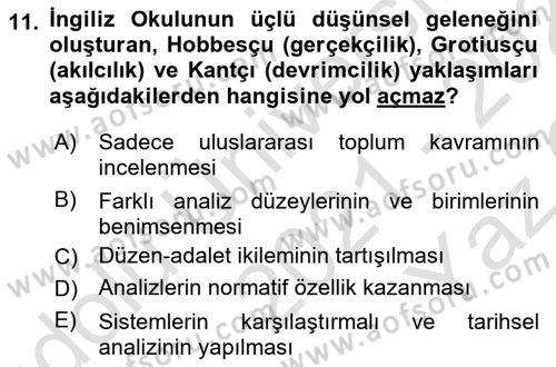 Uluslararası İlişkiler Kuramları 2 Dersi 2021 - 2022 Yılı Yaz Okulu Sınav Soruları 11. Soru
