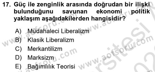 Uluslararası İlişkiler Kuramları 2 Dersi 2021 - 2022 Yılı Yaz Okulu Sınav Soruları 17. Soru