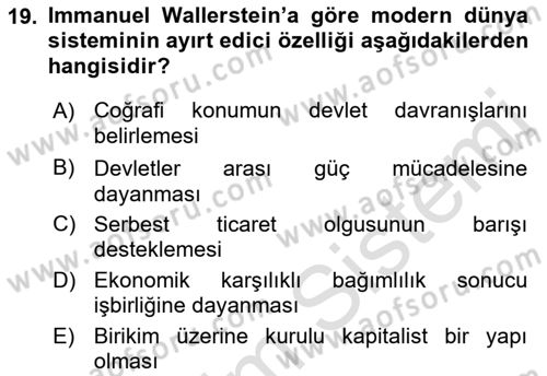 Uluslararası İlişkiler Kuramları 2 Dersi 2021 - 2022 Yılı Yaz Okulu Sınav Soruları 19. Soru
