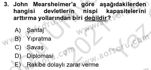 Uluslararası İlişkiler Kuramları 2 Dersi 2021 - 2022 Yılı Yaz Okulu Sınav Soruları 3. Soru