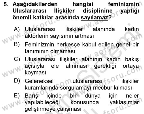 Uluslararası İlişkiler Kuramları 2 Dersi 2021 - 2022 Yılı Yaz Okulu Sınav Soruları 5. Soru