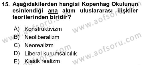 Uluslararası İlişkiler Kuramları 2 Dersi 2022 - 2023 Yılı Yaz Okulu Sınav Soruları 15. Soru