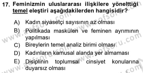Uluslararası İlişkiler Kuramları 2 Dersi 2022 - 2023 Yılı Yaz Okulu Sınav Soruları 17. Soru