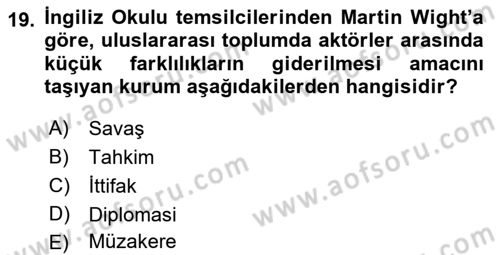 Uluslararası İlişkiler Kuramları 2 Dersi 2022 - 2023 Yılı Yaz Okulu Sınav Soruları 19. Soru