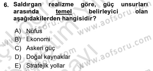 Uluslararası İlişkiler Kuramları 2 Dersi 2022 - 2023 Yılı Yaz Okulu Sınav Soruları 6. Soru