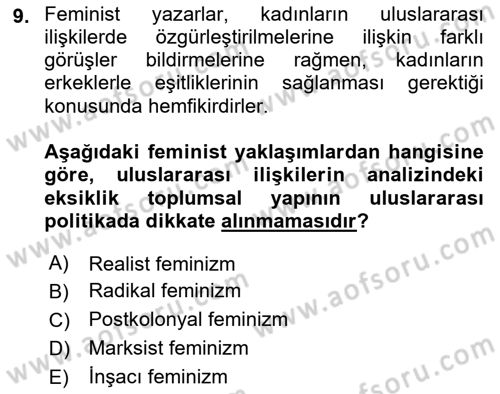 Uluslararası İlişkiler Kuramları 2 Dersi 2022 - 2023 Yılı Yaz Okulu Sınav Soruları 9. Soru