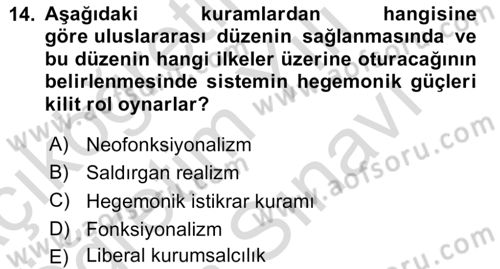 Uluslararası İlişkiler Kuramları 2 Dersi 2023 - 2024 Yılı (Vize) Ara Sınav Soruları 14. Soru