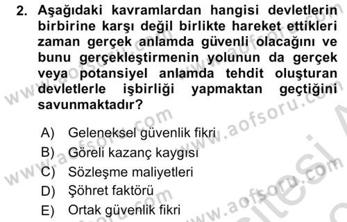 Uluslararası İlişkiler Kuramları 2 Dersi 2023 - 2024 Yılı (Vize) Ara Sınav Soruları 2. Soru