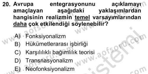 Uluslararası İlişkiler Kuramları 2 Dersi 2023 - 2024 Yılı (Vize) Ara Sınav Soruları 20. Soru