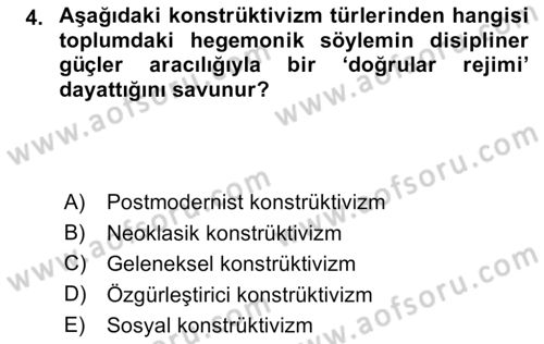Uluslararası İlişkiler Kuramları 2 Dersi 2023 - 2024 Yılı (Vize) Ara Sınav Soruları 4. Soru