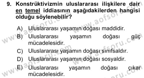 Uluslararası İlişkiler Kuramları 2 Dersi 2023 - 2024 Yılı (Vize) Ara Sınav Soruları 9. Soru