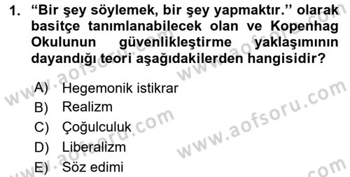 Uluslararası İlişkiler Kuramları 2 Dersi 2023 - 2024 Yılı (Final) Dönem Sonu Sınav Soruları 1. Soru