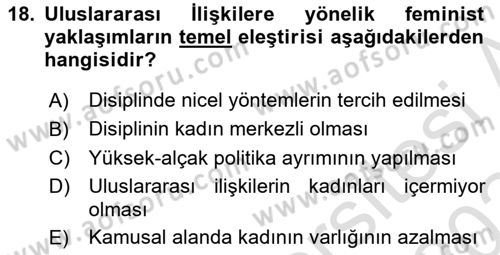 Uluslararası İlişkiler Kuramları 2 Dersi 2023 - 2024 Yılı (Final) Dönem Sonu Sınav Soruları 18. Soru