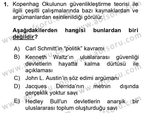 Uluslararası İlişkiler Kuramları 2 Dersi 2023 - 2024 Yılı Yaz Okulu Sınav Soruları 1. Soru