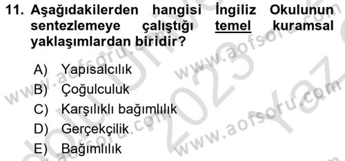 Uluslararası İlişkiler Kuramları 2 Dersi 2023 - 2024 Yılı Yaz Okulu Sınav Soruları 11. Soru