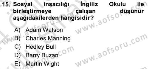 Uluslararası İlişkiler Kuramları 2 Dersi 2023 - 2024 Yılı Yaz Okulu Sınav Soruları 15. Soru