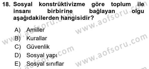 Uluslararası İlişkiler Kuramları 2 Dersi 2023 - 2024 Yılı Yaz Okulu Sınav Soruları 18. Soru