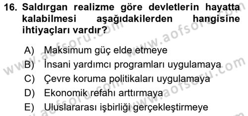 Uluslararası İlişkiler Kuramları 2 Dersi 2024 - 2025 Yılı (Vize) Ara Sınav Soruları 16. Soru