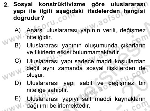Uluslararası İlişkiler Kuramları 2 Dersi 2024 - 2025 Yılı (Vize) Ara Sınav Soruları 2. Soru