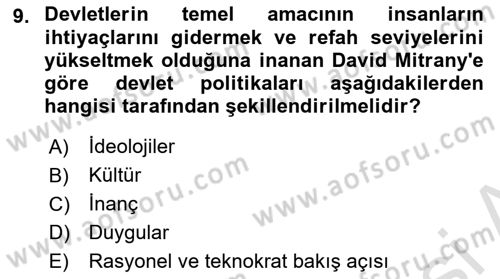 Uluslararası İlişkiler Kuramları 2 Dersi 2024 - 2025 Yılı (Vize) Ara Sınav Soruları 9. Soru