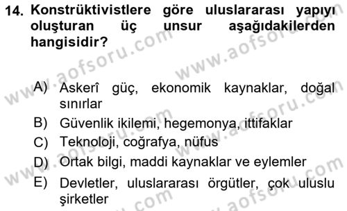 Uluslararası İlişkiler Kuramları 2 Dersi 2024 - 2025 Yılı (Final) Dönem Sonu Sınav Soruları 14. Soru