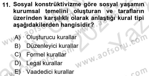Uluslararası İlişkiler Kuramları 2 Dersi 2024 - 2025 Yılı Yaz Okulu Sınav Soruları 11. Soru