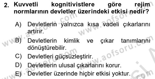 Uluslararası İlişkiler Kuramları 2 Dersi 2024 - 2025 Yılı Yaz Okulu Sınav Soruları 2. Soru