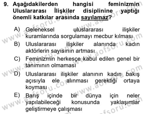 Uluslararası İlişkiler Kuramları 2 Dersi 2024 - 2025 Yılı Yaz Okulu Sınav Soruları 9. Soru