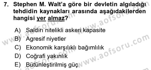 Uluslararası İlişkiler Kuramları 2 Dersi 2025 - 2026 Yılı (Vize) Ara Sınav Soruları 7. Soru