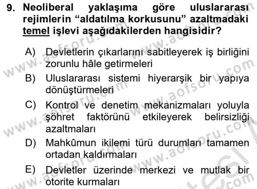 Uluslararası İlişkiler Kuramları 2 Dersi 2025 - 2026 Yılı (Vize) Ara Sınav Soruları 9. Soru