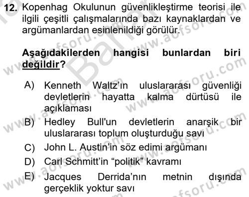 Uluslararası İlişkiler Kuramları 2 Dersi 2025 - 2026 Yılı (Final) Dönem Sonu Sınav Soruları 12. Soru