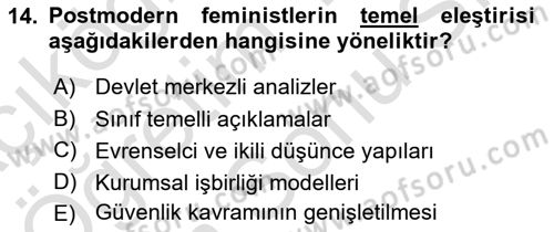 Uluslararası İlişkiler Kuramları 2 Dersi 2025 - 2026 Yılı (Final) Dönem Sonu Sınav Soruları 14. Soru