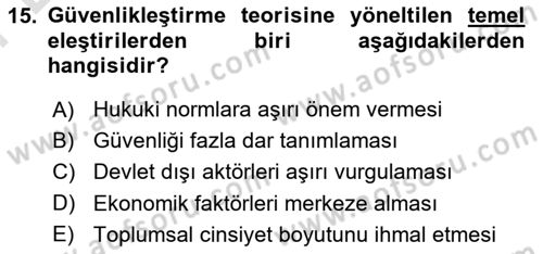Uluslararası İlişkiler Kuramları 2 Dersi 2025 - 2026 Yılı (Final) Dönem Sonu Sınav Soruları 15. Soru