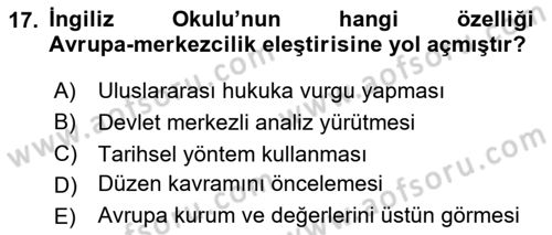 Uluslararası İlişkiler Kuramları 2 Dersi 2025 - 2026 Yılı (Final) Dönem Sonu Sınav Soruları 17. Soru
