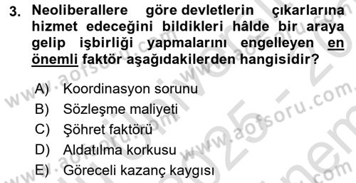 Uluslararası İlişkiler Kuramları 2 Dersi 2025 - 2026 Yılı (Final) Dönem Sonu Sınav Soruları 3. Soru