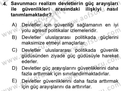 Uluslararası İlişkiler Kuramları 2 Dersi 2025 - 2026 Yılı (Final) Dönem Sonu Sınav Soruları 4. Soru