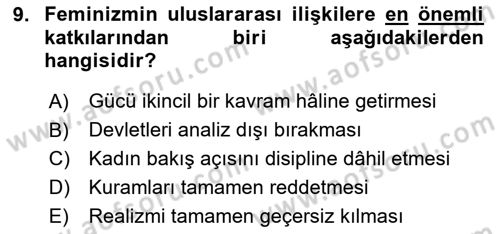 Uluslararası İlişkiler Kuramları 2 Dersi 2025 - 2026 Yılı (Final) Dönem Sonu Sınav Soruları 9. Soru