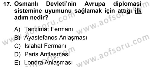 Diplomasi Tarihi Dersi 2012 - 2013 Yılı (Vize) Ara Sınav Soruları 17. Soru