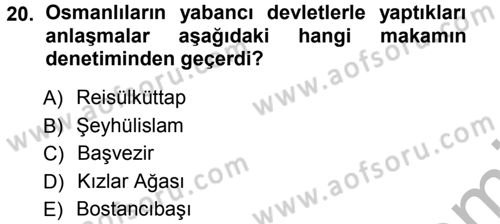 Diplomasi Tarihi Dersi Ara Sınavı Deneme Sınav Soruları 20. Soru