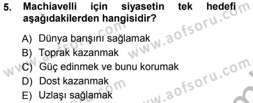 Diplomasi Tarihi Dersi Ara Sınavı Deneme Sınav Soruları 5. Soru
