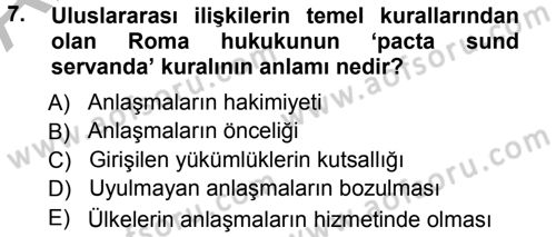 Diplomasi Tarihi Dersi Ara Sınavı Deneme Sınav Soruları 7. Soru