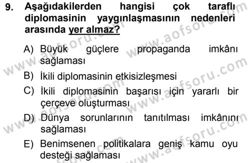 Diplomasi Tarihi Dersi 2012 - 2013 Yılı (Final) Dönem Sonu Sınav Soruları 9. Soru