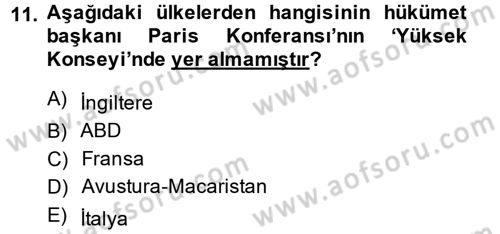 Diplomasi Tarihi Dersi Ara Sınavı Deneme Sınav Soruları 11. Soru